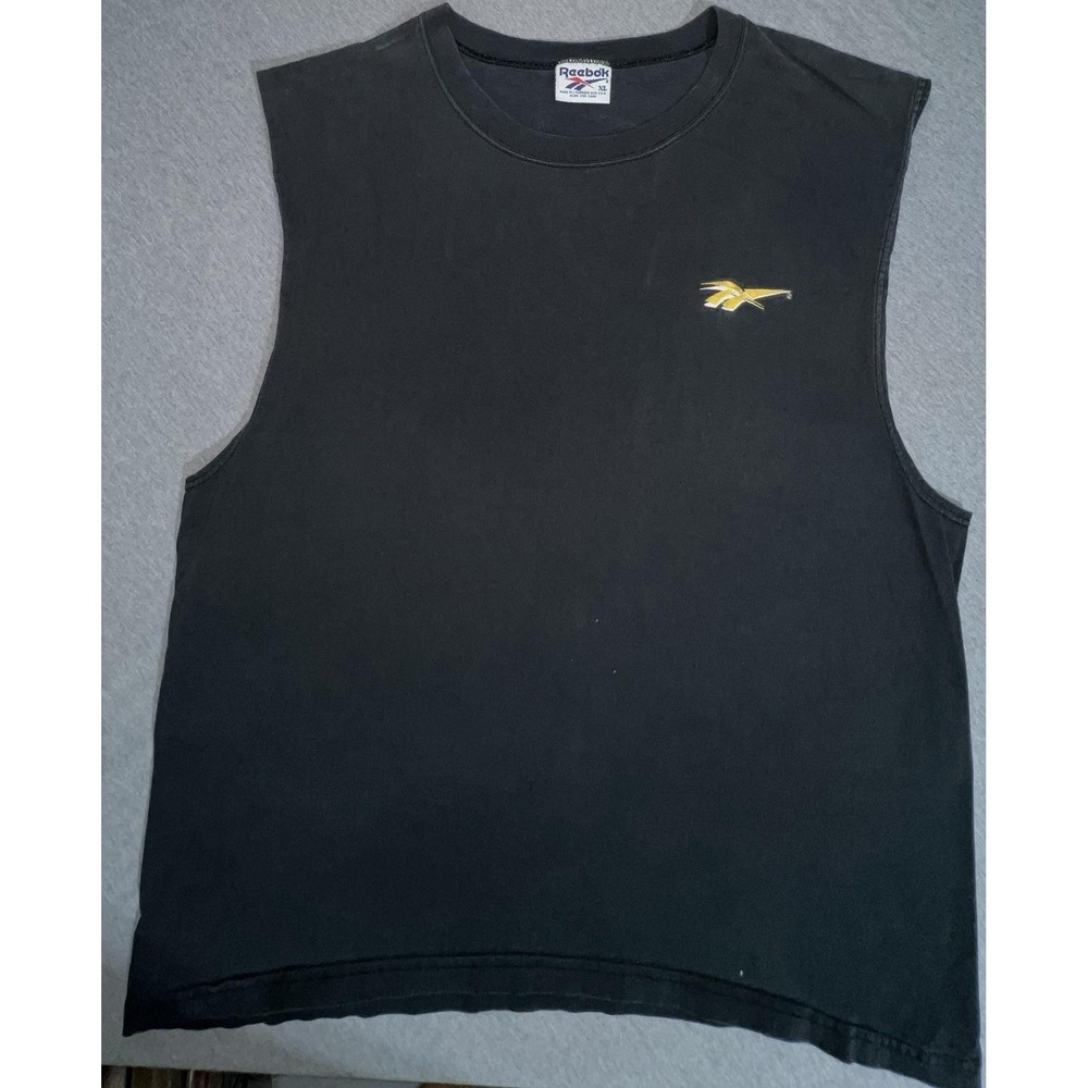 Vintage Reebok Shirt Mens XL Black Sleeveless Muscle Tank Logo Made USA 90s
